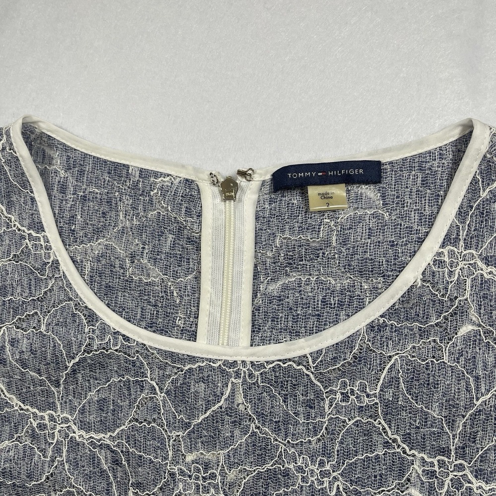 Tommy Hilfiger Blue White Lace Fit & Flare Dress Women's Size 2 Sleeveless - Picture 3 of 7
